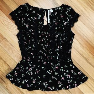 LC Eyelash Lace Peplum Top